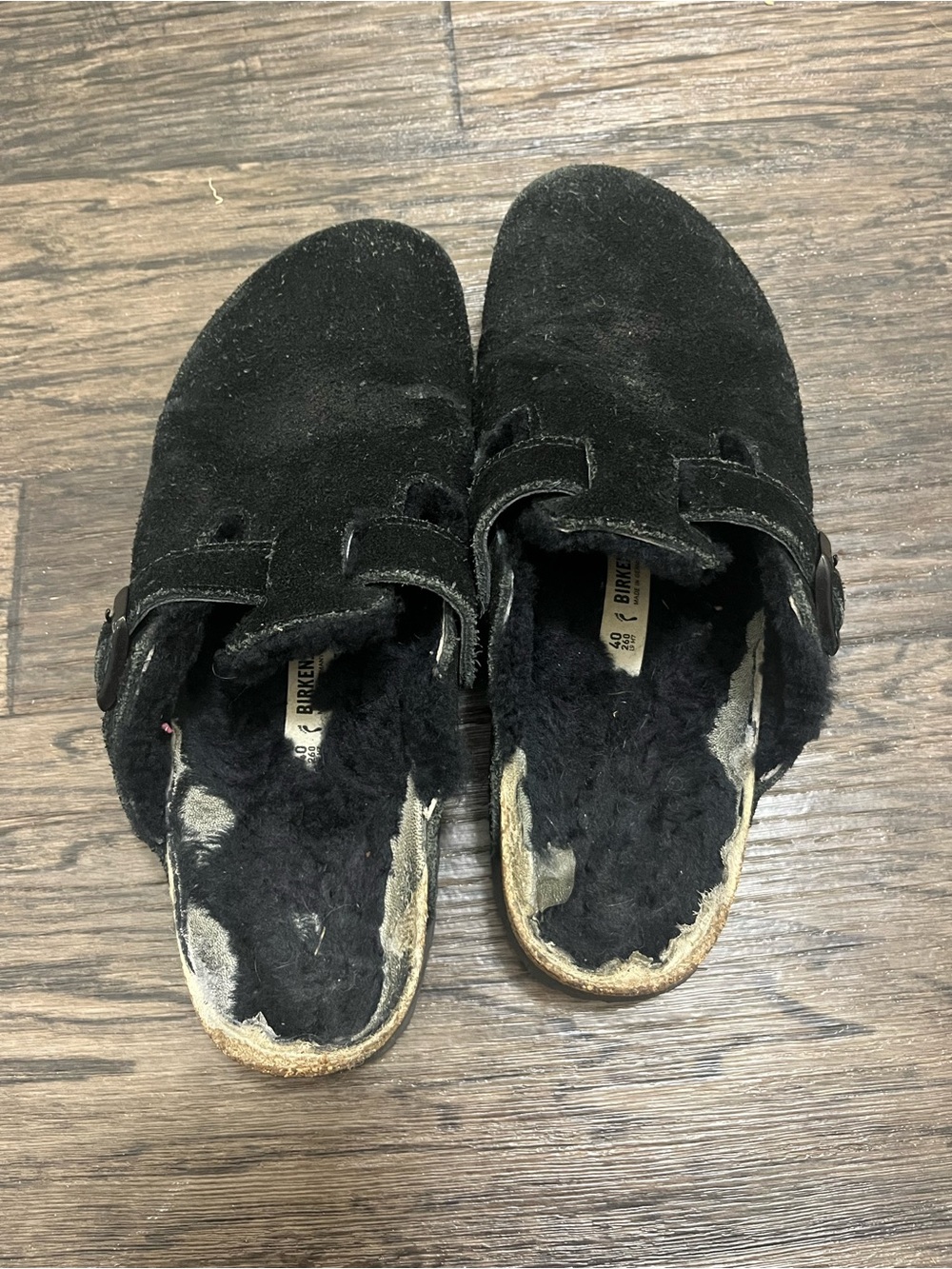 Birkenstock Black Suede Shearling Clogs